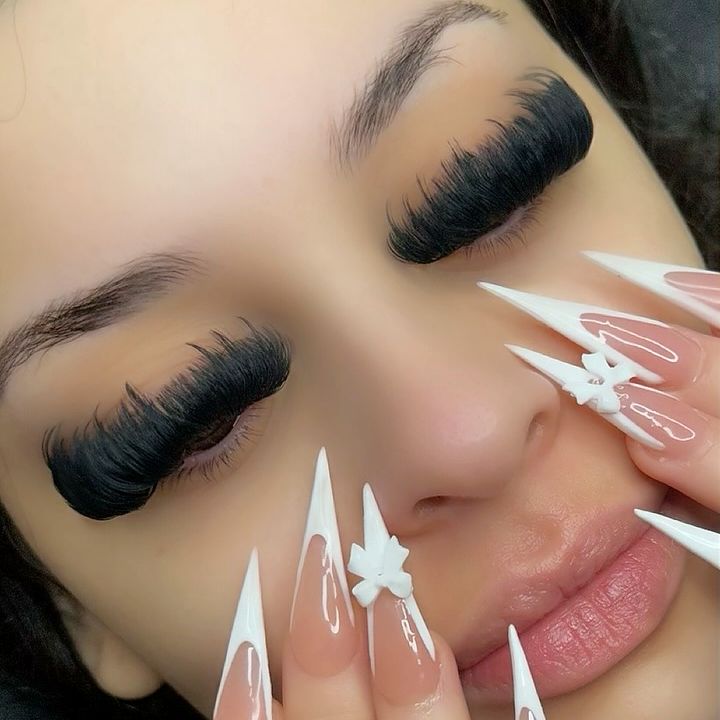 Full volume set with white stiletto nails